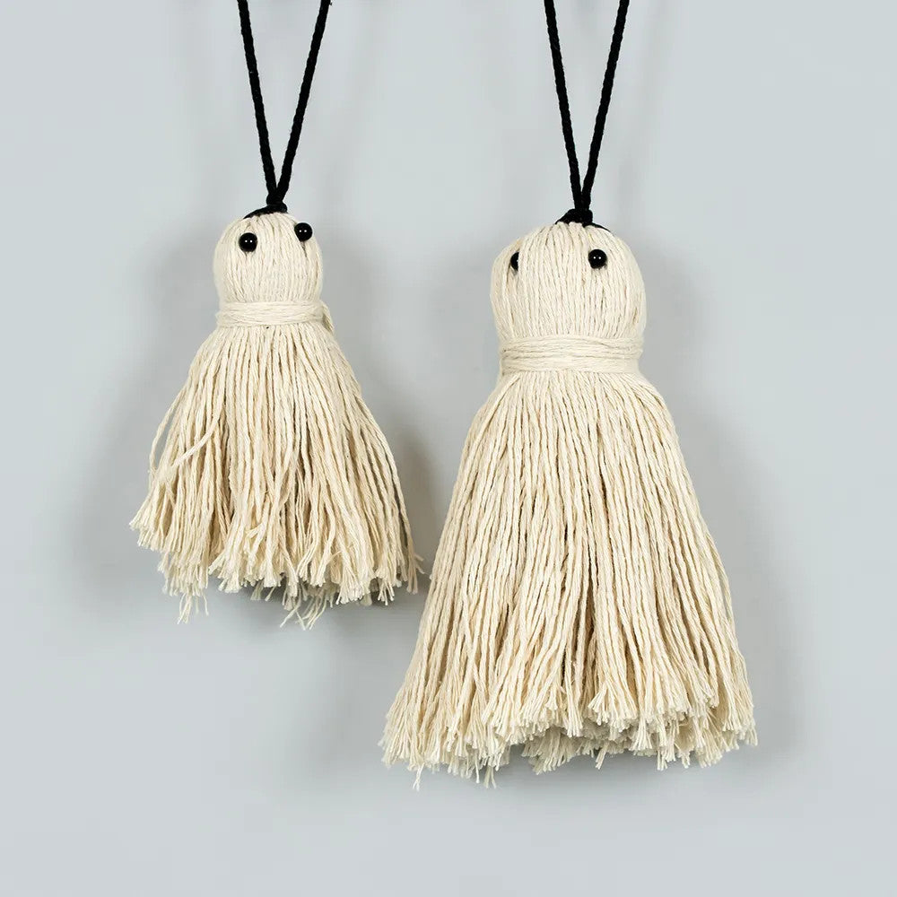 4", 6" tassel ghost ornament s/2 (GHOSTS) wh/bk