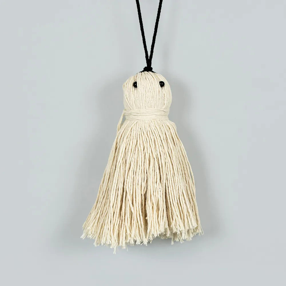 4" and 6" Tassel Ghost Ornaments (Set of 2) - White and Black | Spookable Collection