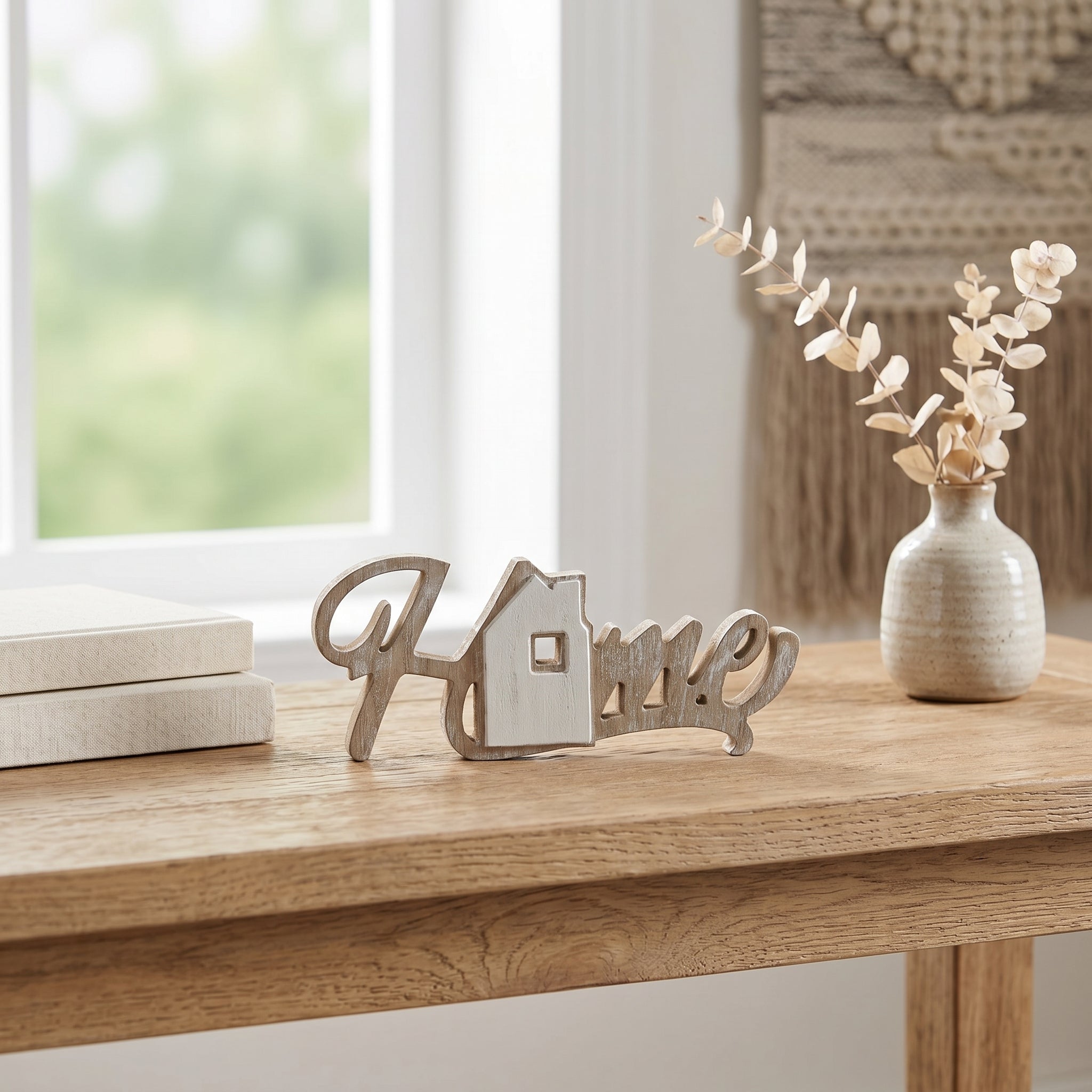 9" Wood Cutout - Home | Natural and White