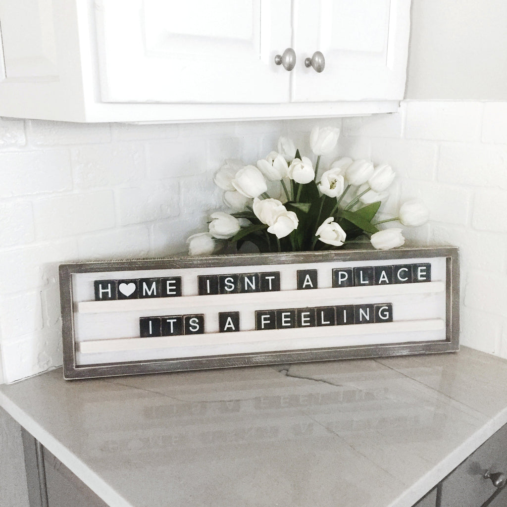 30" x 8" Wood Framed Letterboard Sign - White
