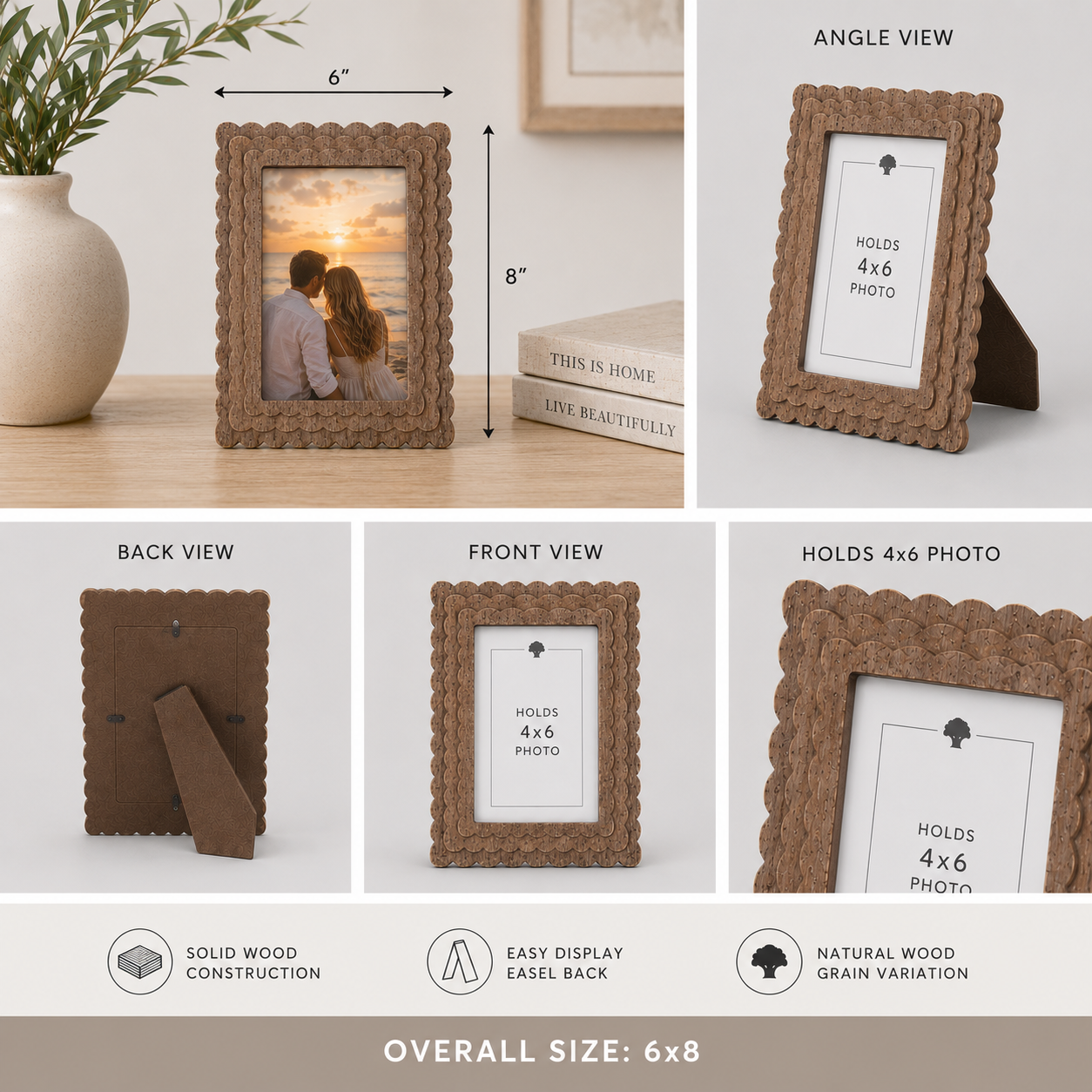 6" x 8" Scalloped Picture Frame - Espresso | Holds 4x6 Photo