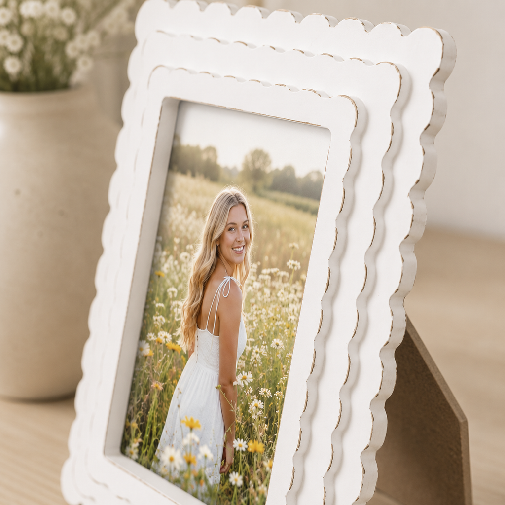 6" x 8" Scalloped Picture Frame - White | Holds 4x6 Photo