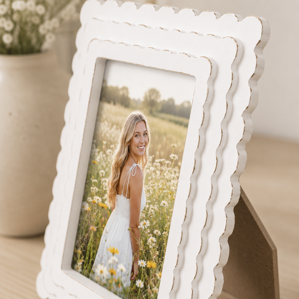 6" x 8" Scalloped Picture Frame - White | Holds 4x6 Photo