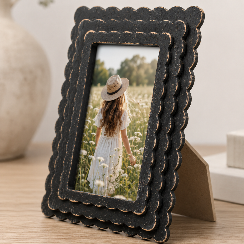 6" x 8" Scalloped Picture Frame - Black | Holds 4x6 Photo