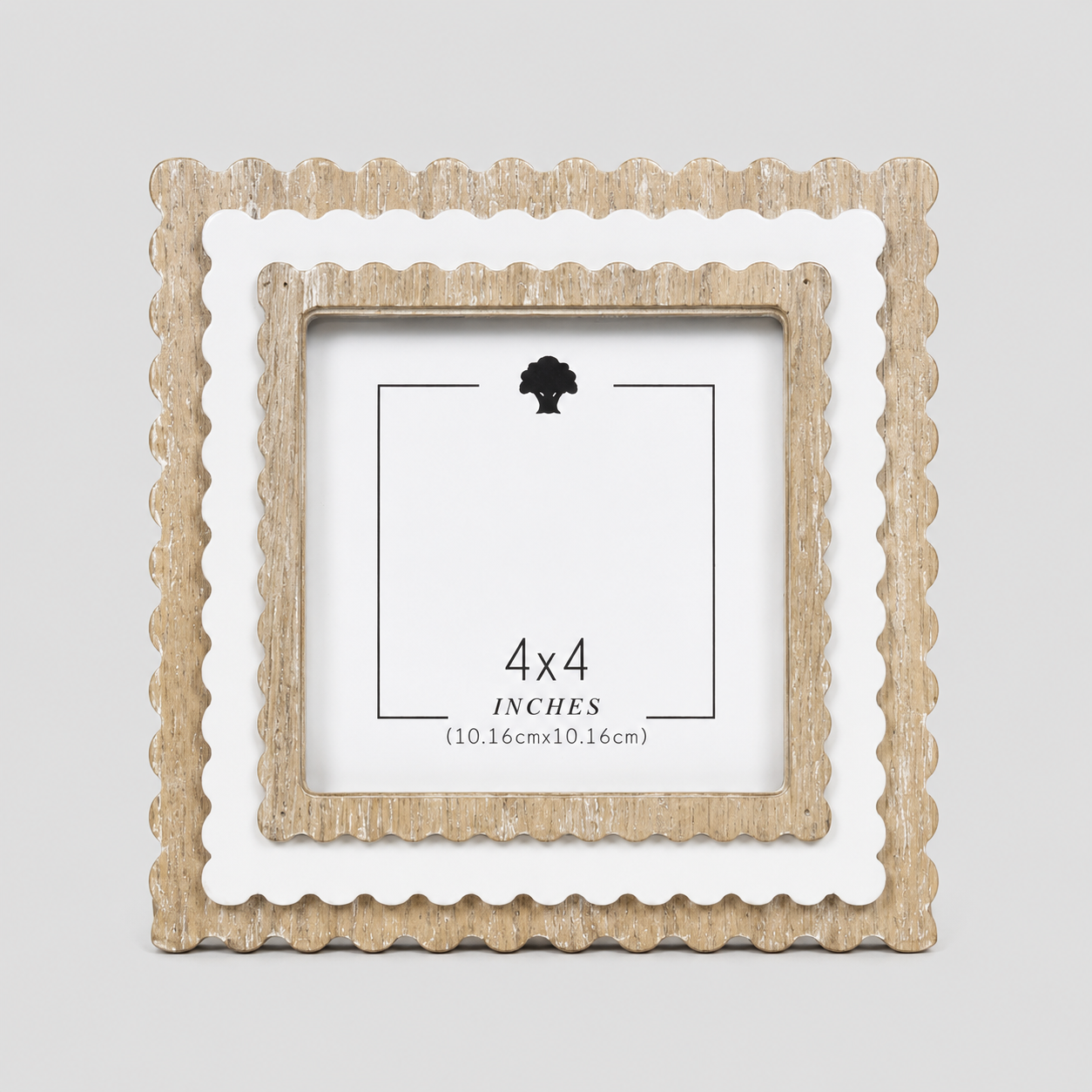 6" Scalloped Picture Frame - Natural and White | Holds 4x4 Photo
