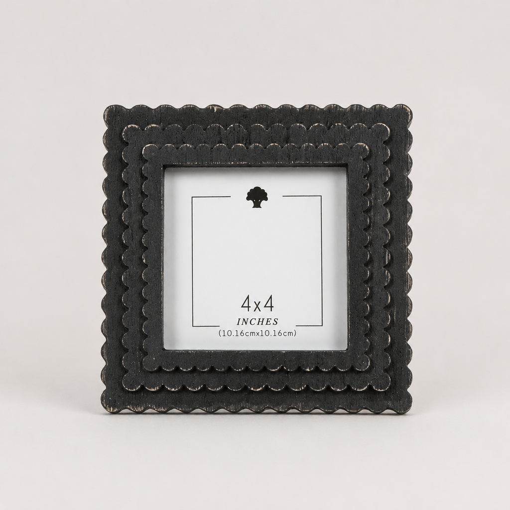 6" Scalloped Picture Frame - Black | Holds 4x4 Photo