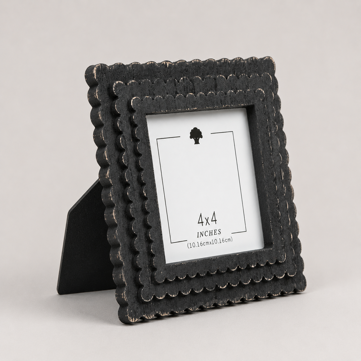 6" Scalloped Picture Frame - Black | Holds 4x4 Photo