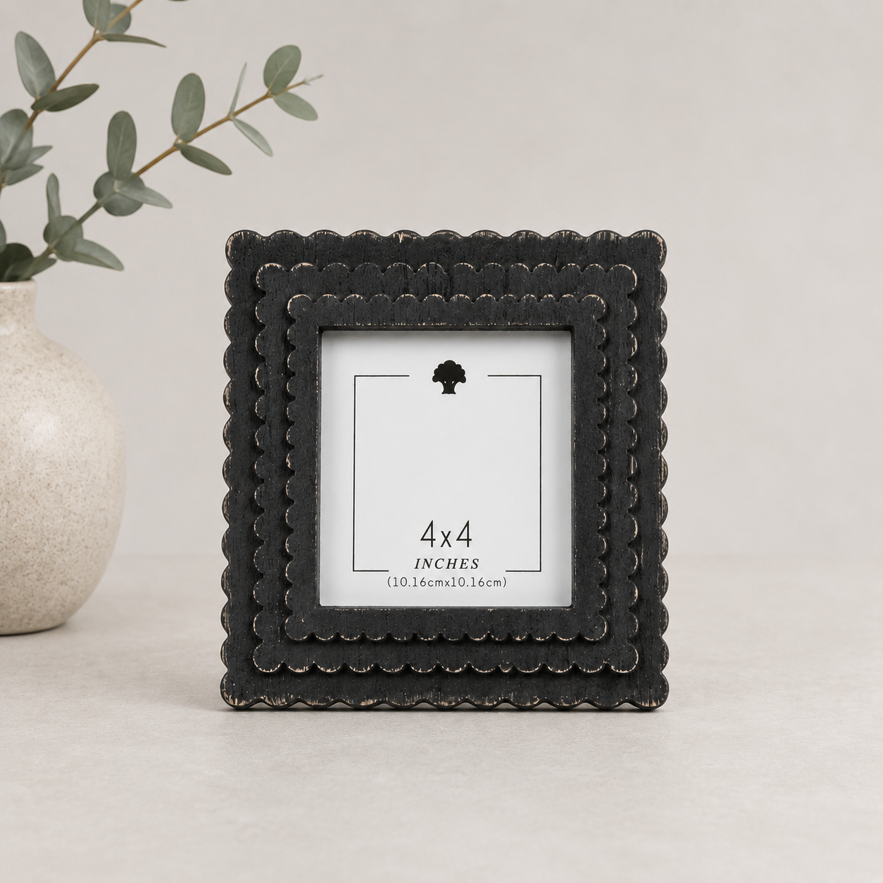 6" Scalloped Picture Frame - Black | Holds 4x4 Photo