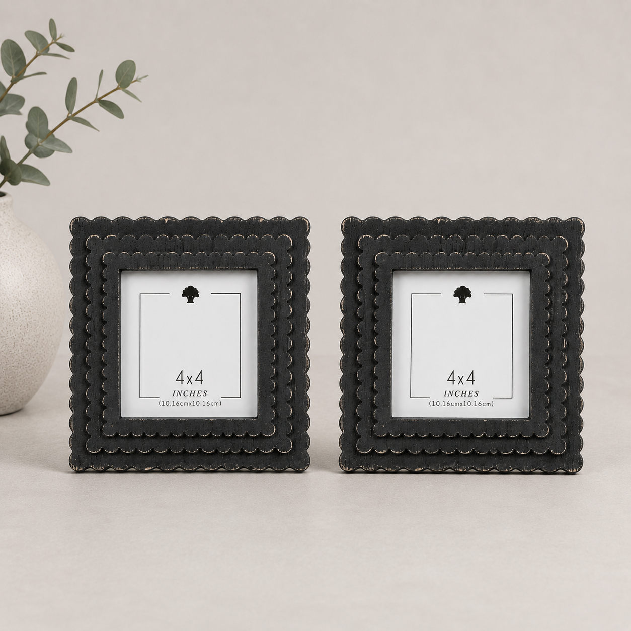 6" Scalloped Picture Frame - Black | Holds 4x4 Photo