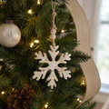 5" Mango Wood Ornament - Snowflake | Natural White