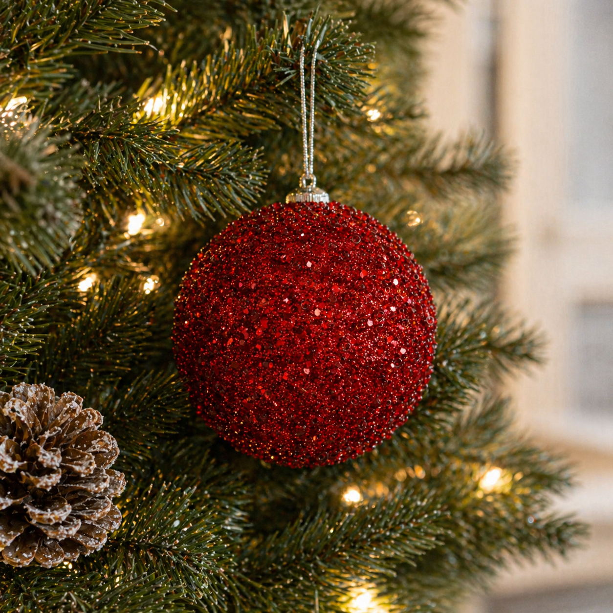 6" Jewel Ball Ornament - Red