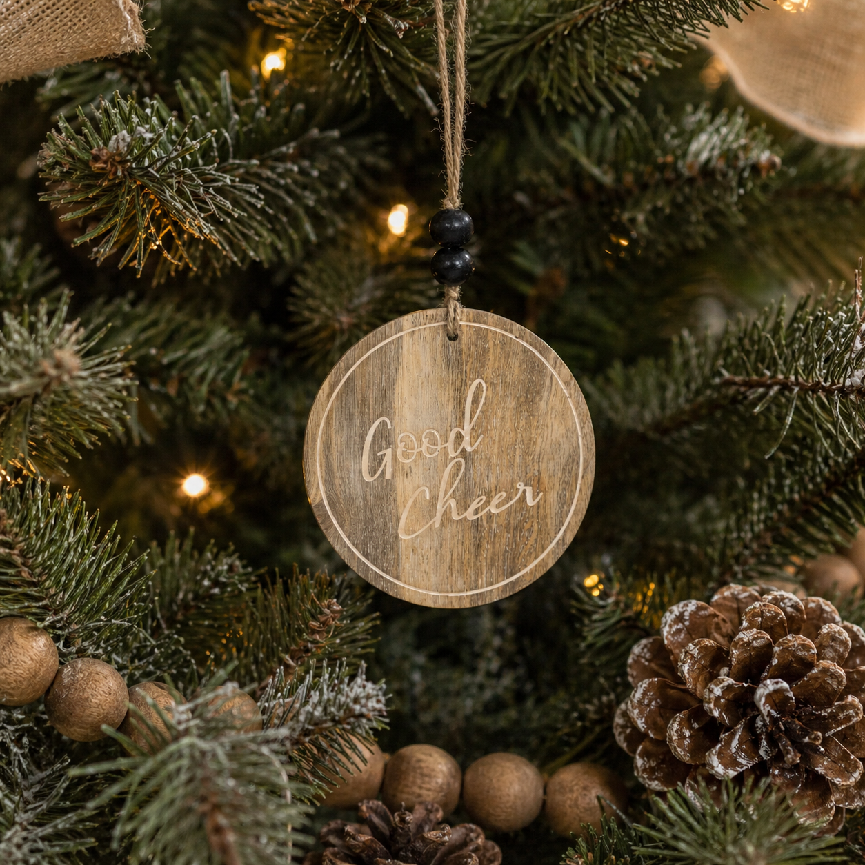 4" Mango Wood Ornament - Good Cheer | Sundara Collection