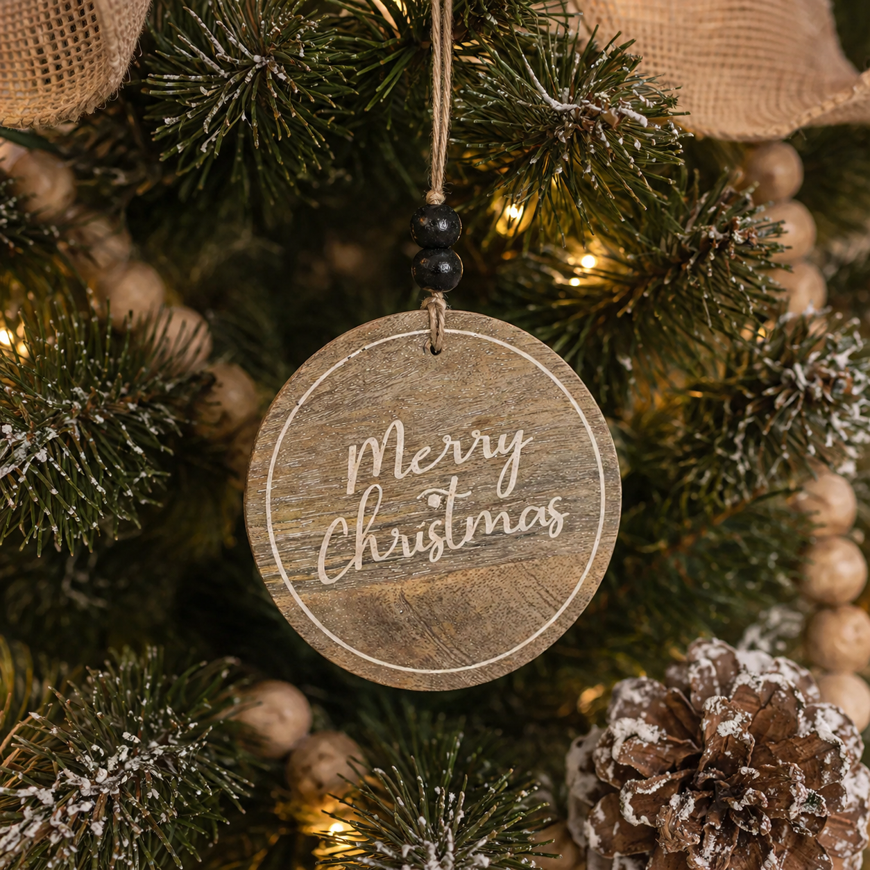 4" Mango Wood Ornament - Merry Christmas | Sundara Collection