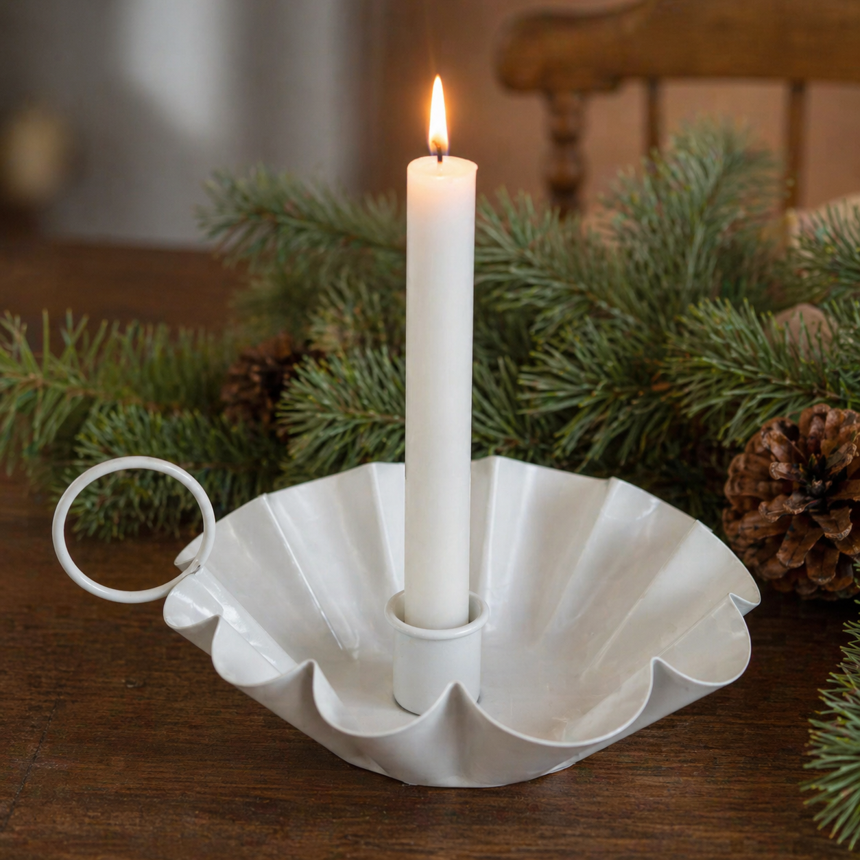 6" Iron Sampat Candle Holder - White