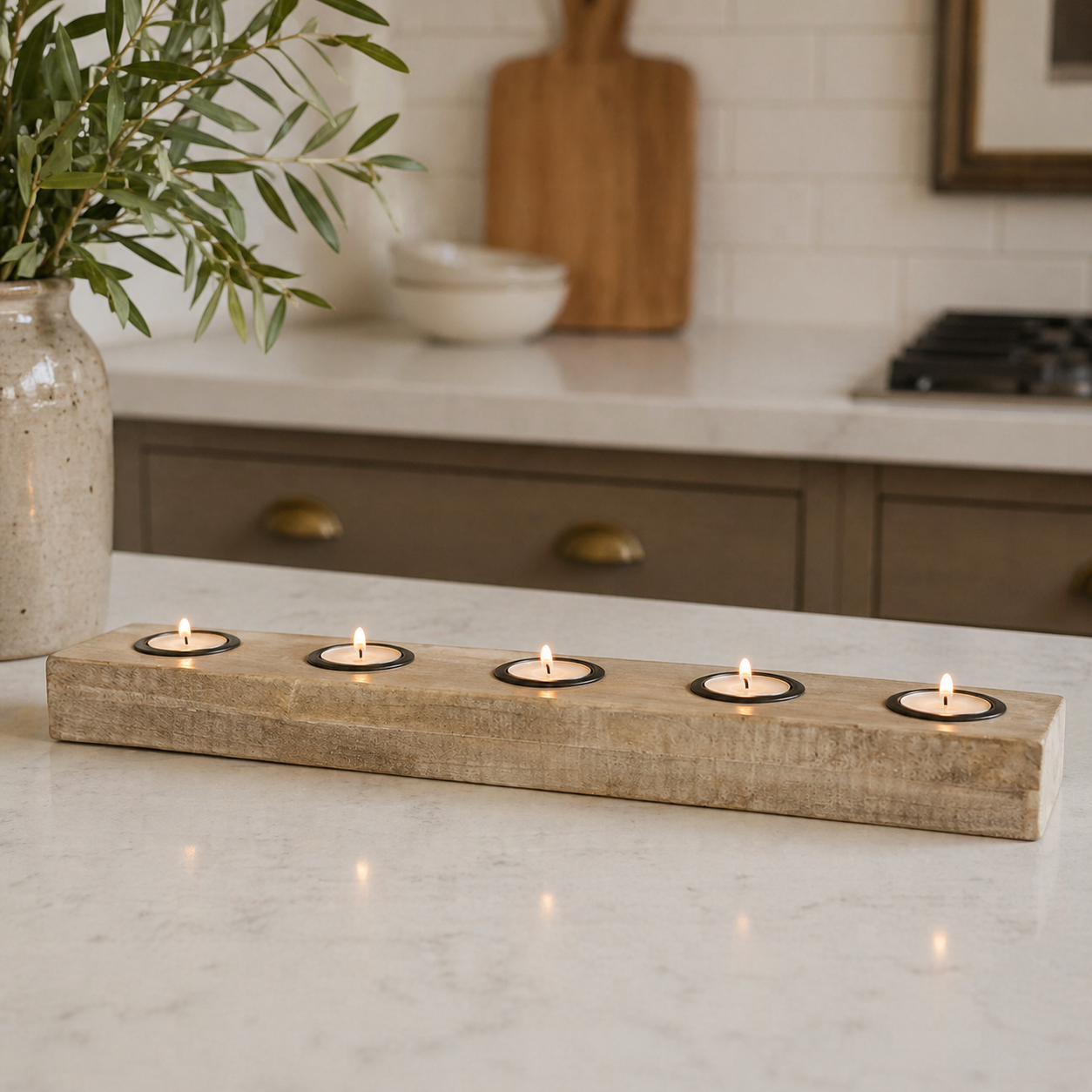 20" Mango Wood Tea Light Holder - Natural