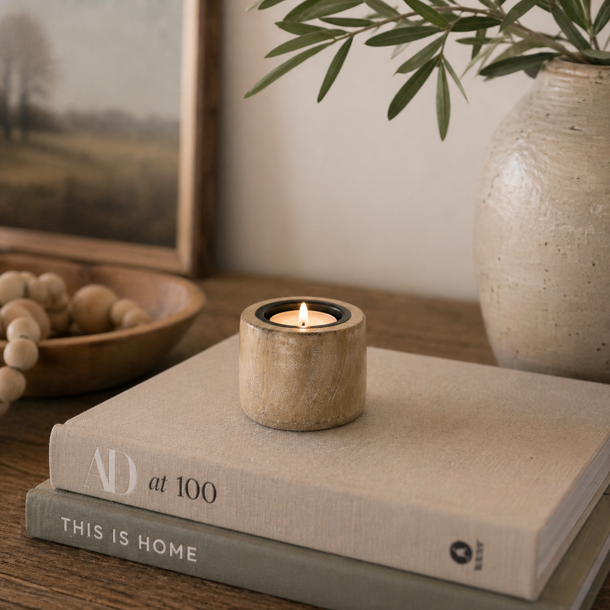 3" Mango Wood Tea Light Holder - Natural