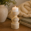 8" Mango Wood Candle Holder - Natural and White