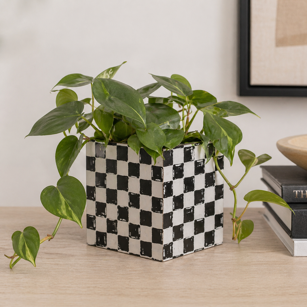7" x 6" Wood Planter Box - Checkerboard