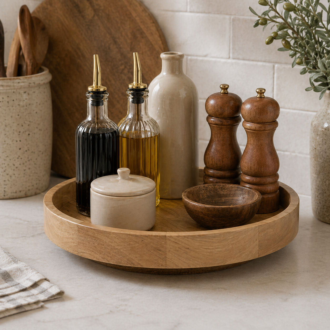 14" Wood Spin Tray - Natural and Black