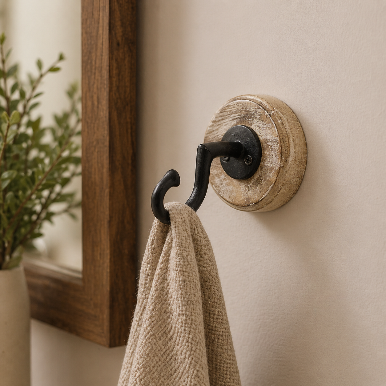 3" Mango Wood Wall Hook - Natural, Black and White