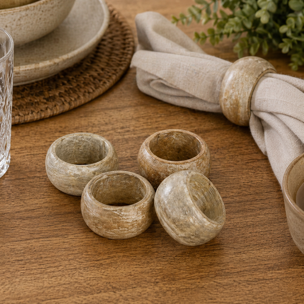 3" Mango Wood Round Napkin Rings - Natural (Set of 4)