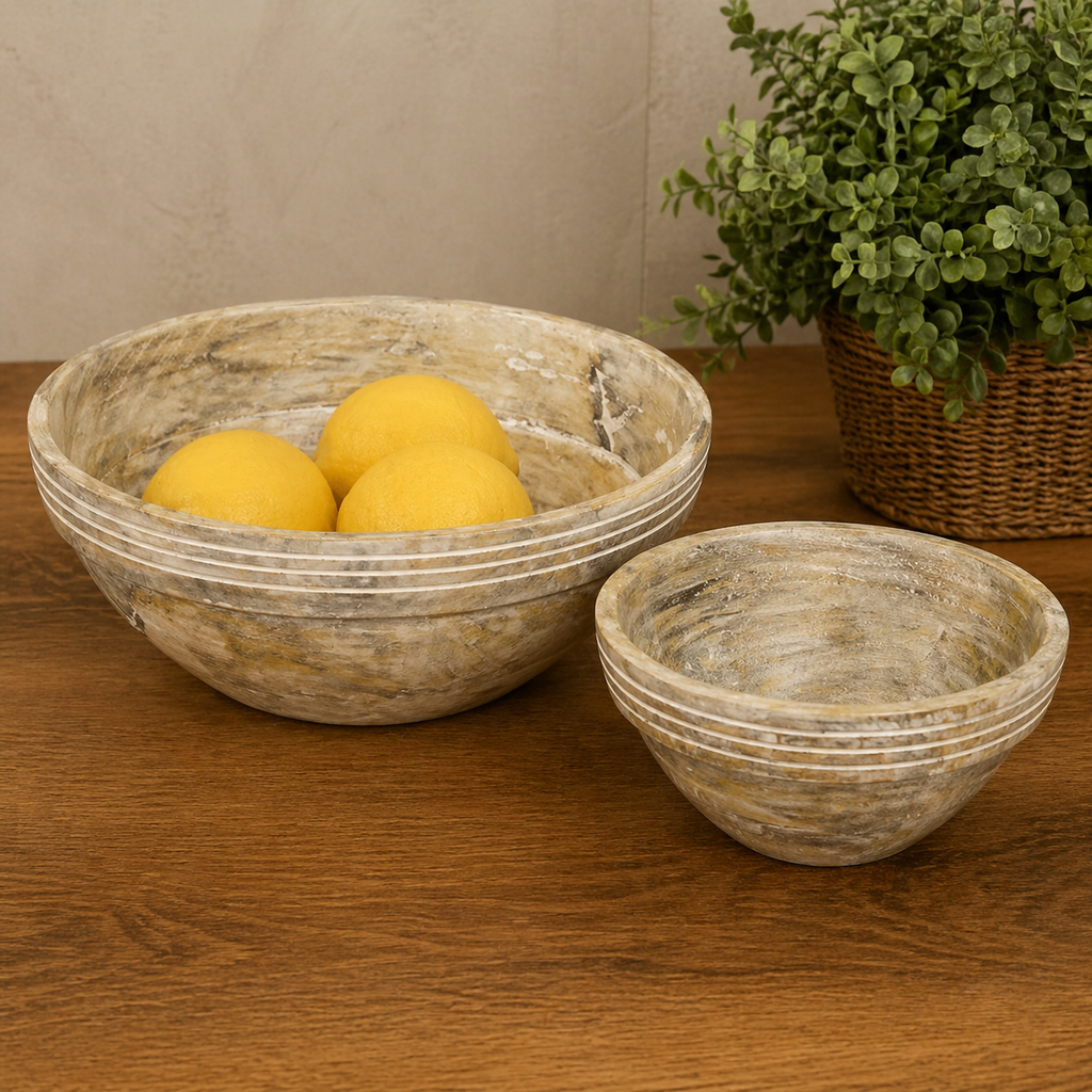 Mango Wood Nesting Bowls - Natural White (Set of 2)