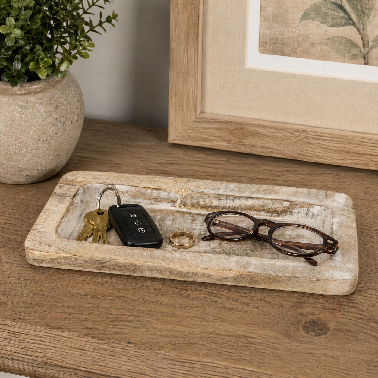12.5" Mango Wood Tray - Natural White