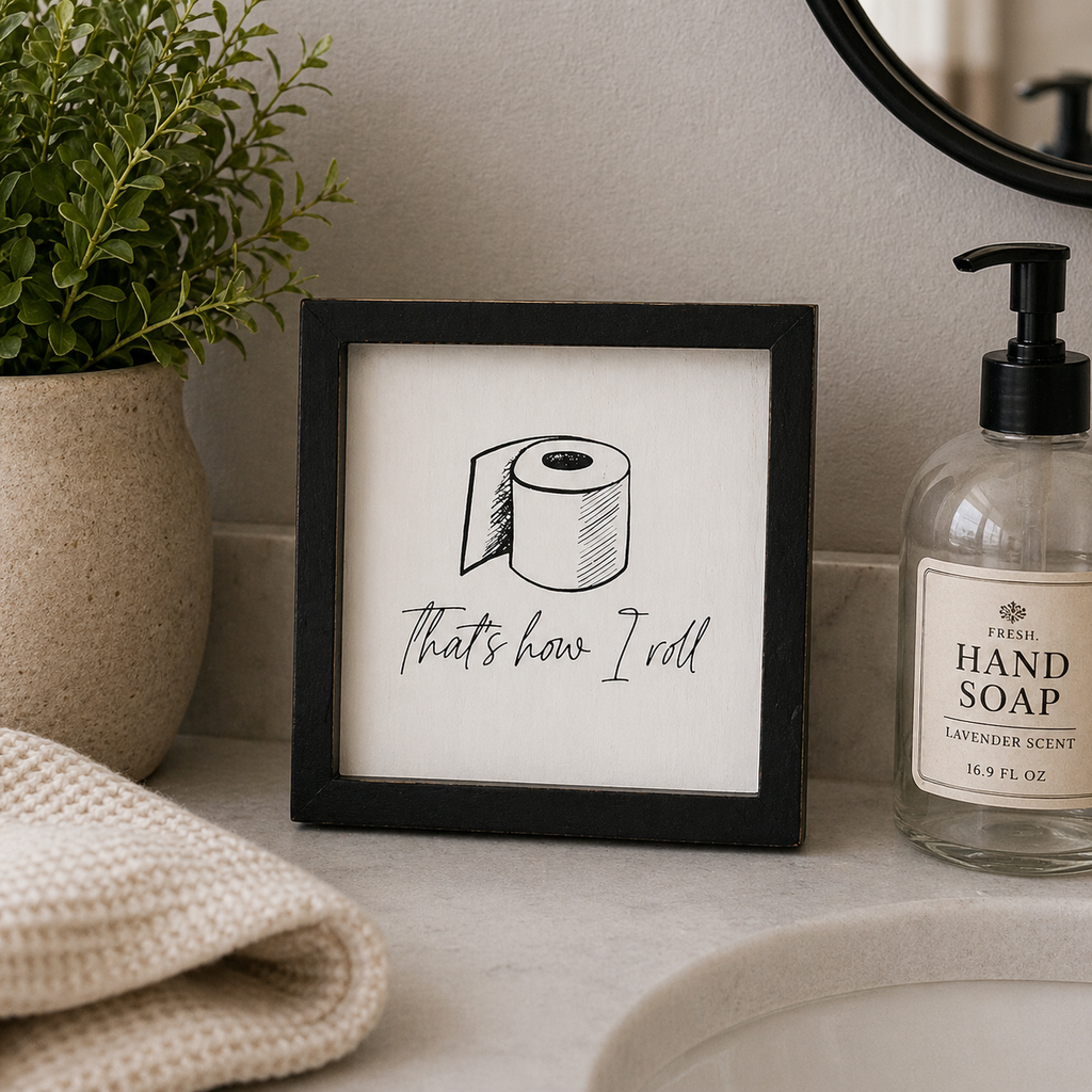 7" Reversible Wood Frame Sign - Roll/Filthy Animal | Washroom Collection