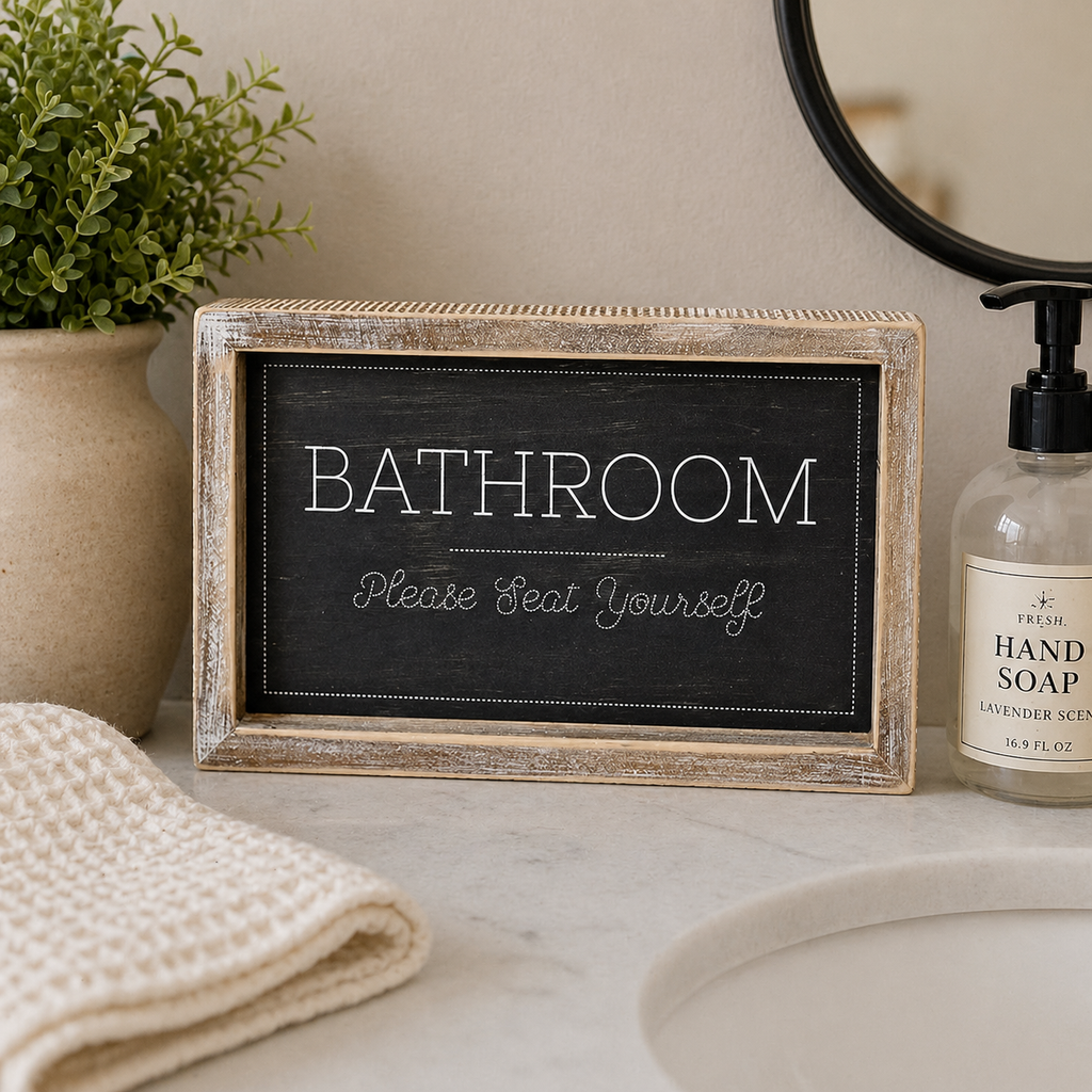 10" Reversible Wood Frame Sign - Seat/Hope | White and Gray | Washroom Collection