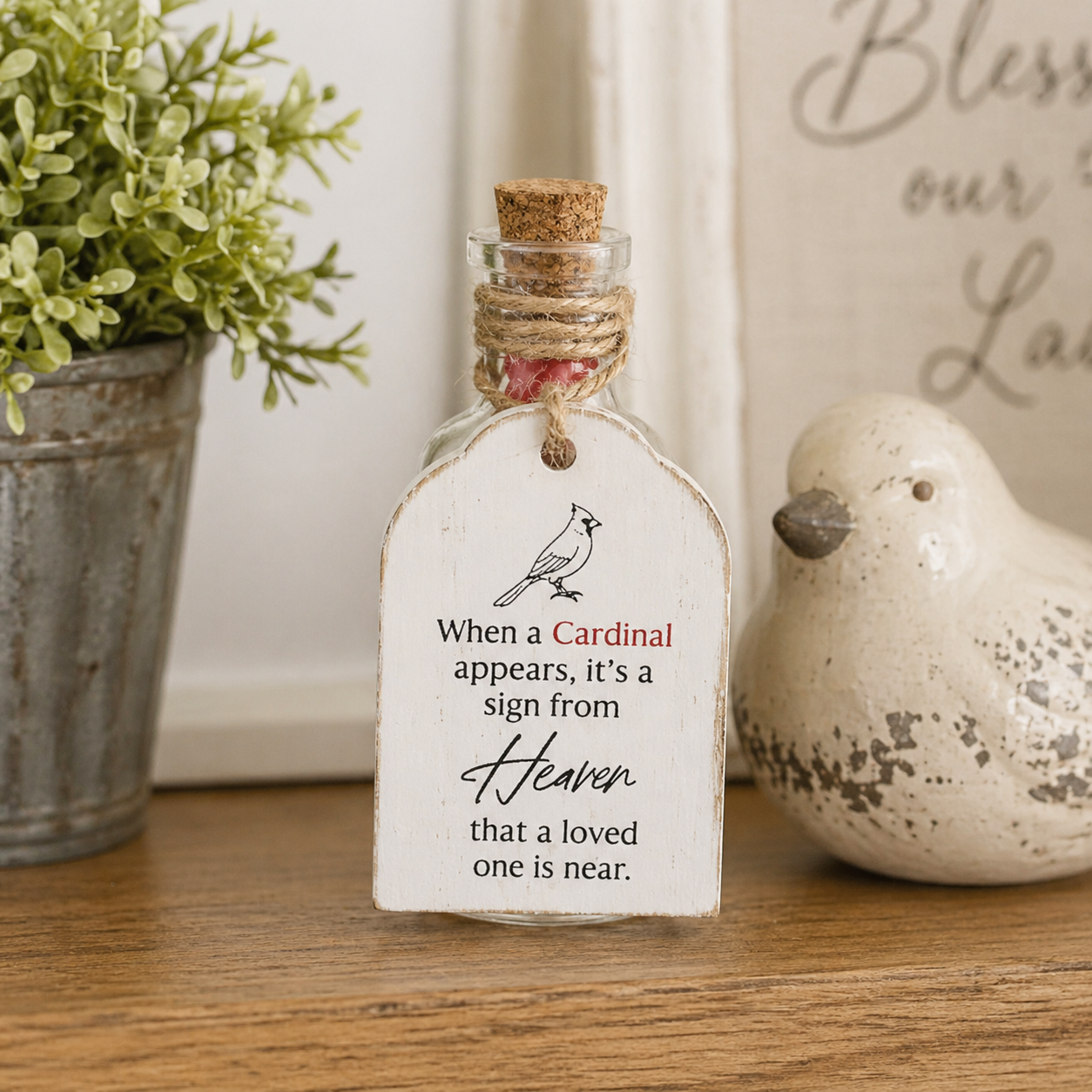 4" Wood Tag and Keepsake Container - Cardinal | Remember When Collection