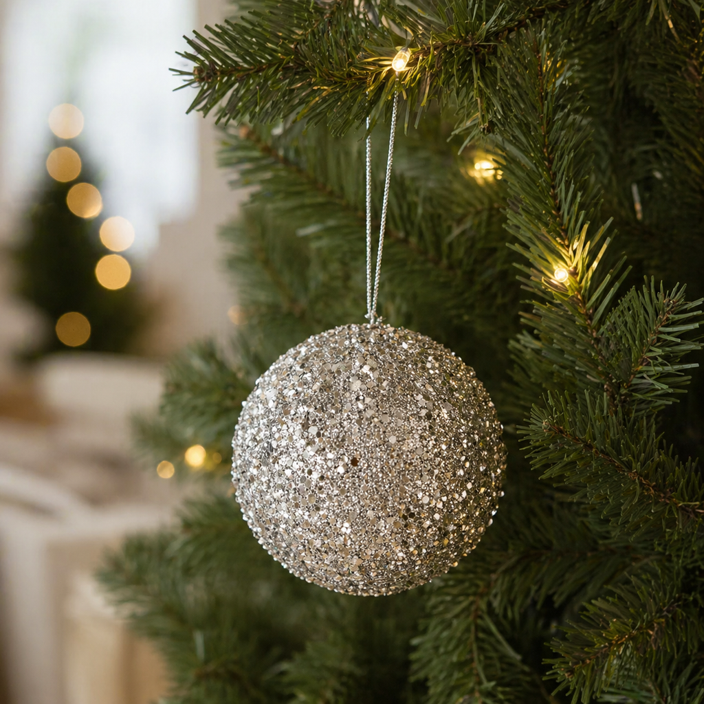 4" Jewel Ball Ornament - Silver