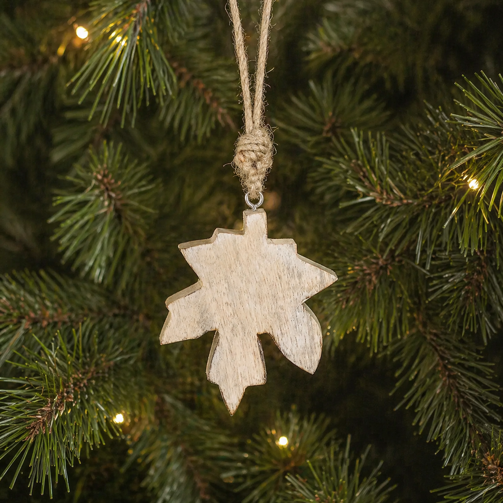 3.5" Mango Wood Cutout Leaf Ornament