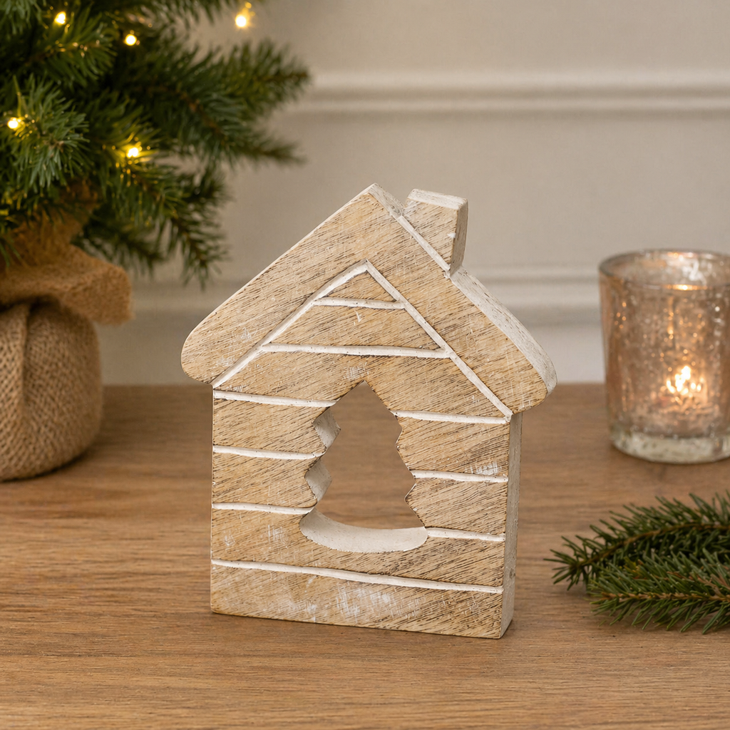 6" Mango Wood Cutout - House