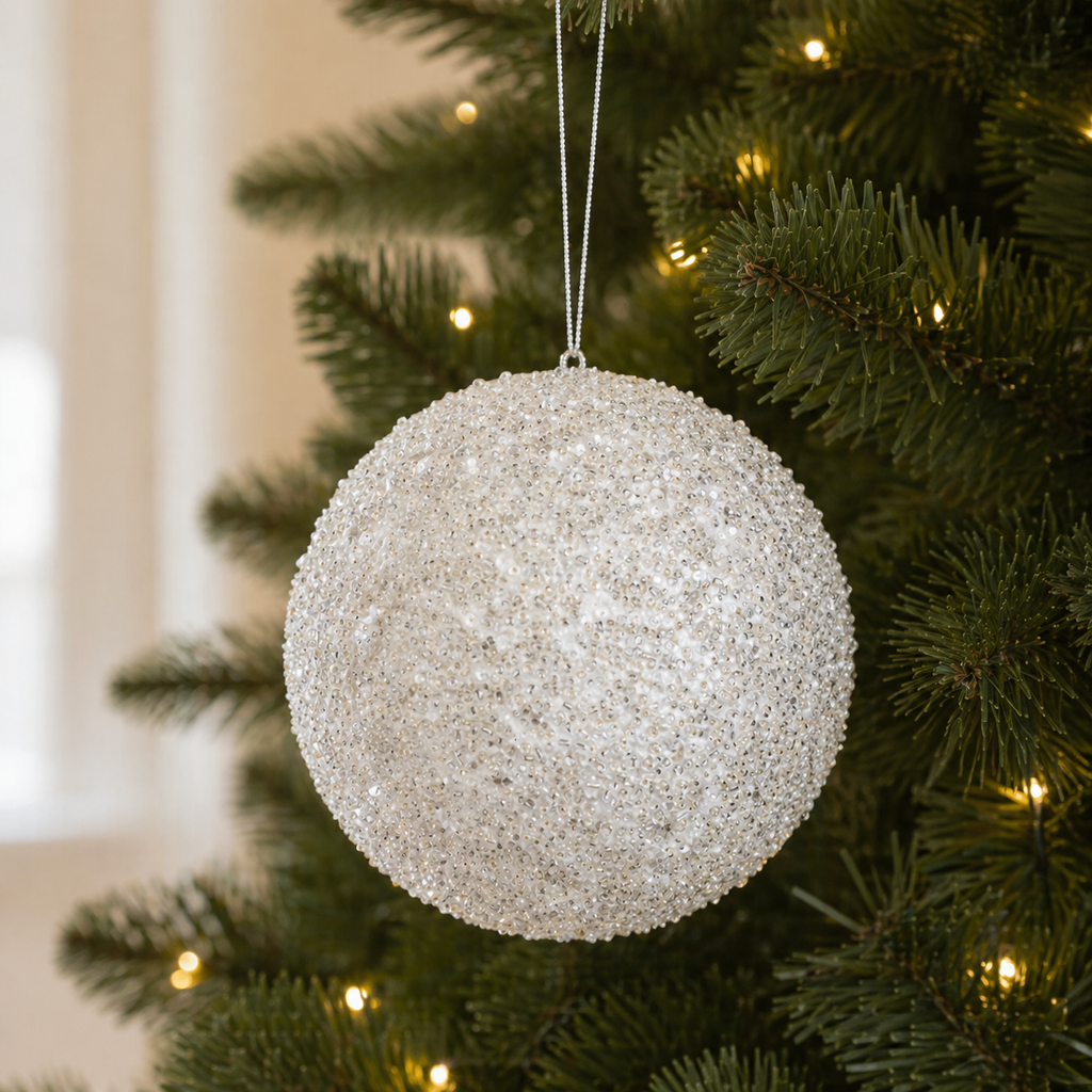 6" Jewel Ball Ornament - White