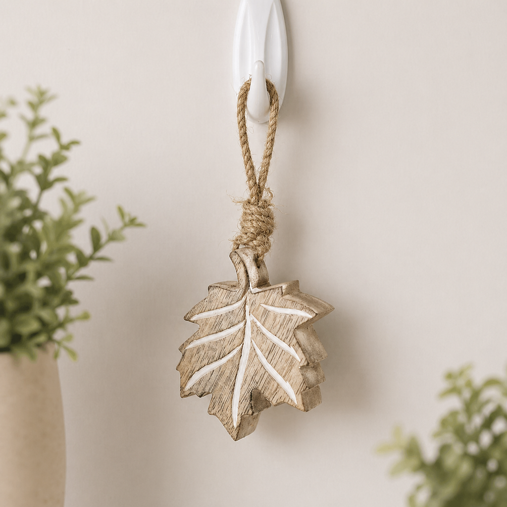 3.5" Mango Wood Cutout Ornament - White Washed