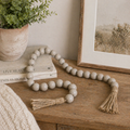 24" Wood Bead Garland with Tassels - Gray
