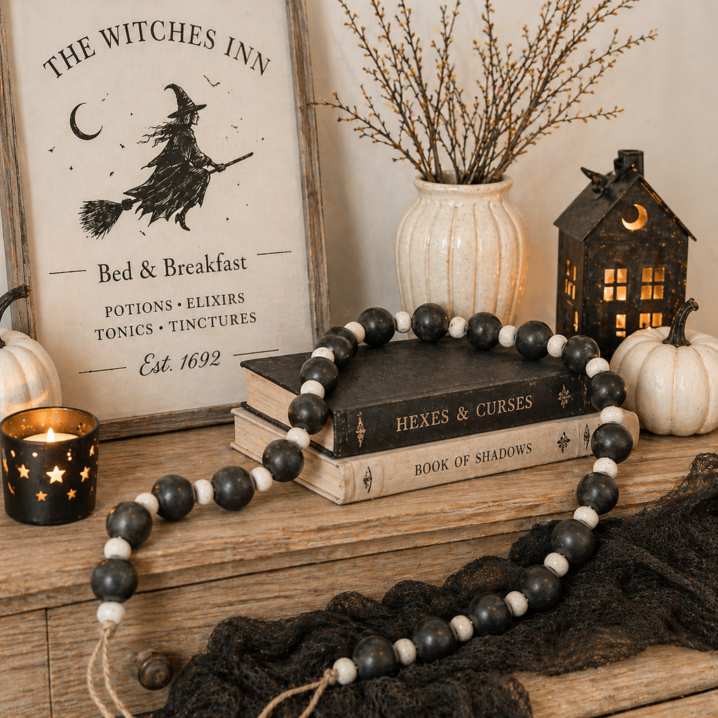 36" Wood Bead Garland - Black and White