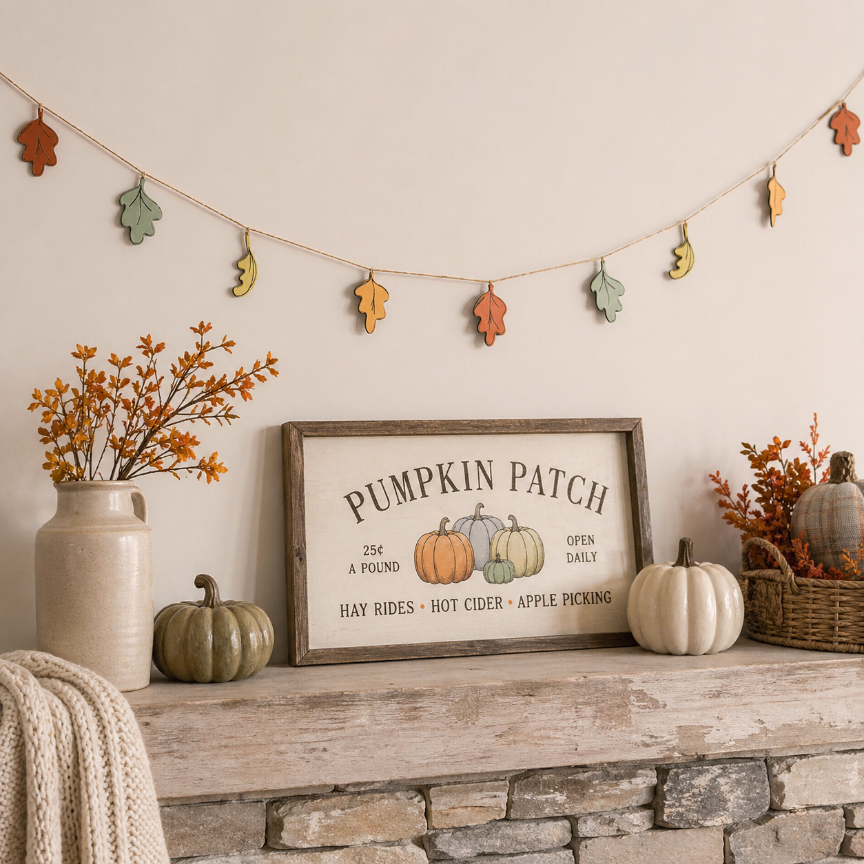 60" Wood Garland - Leaves | Sweet and Spooky Collection