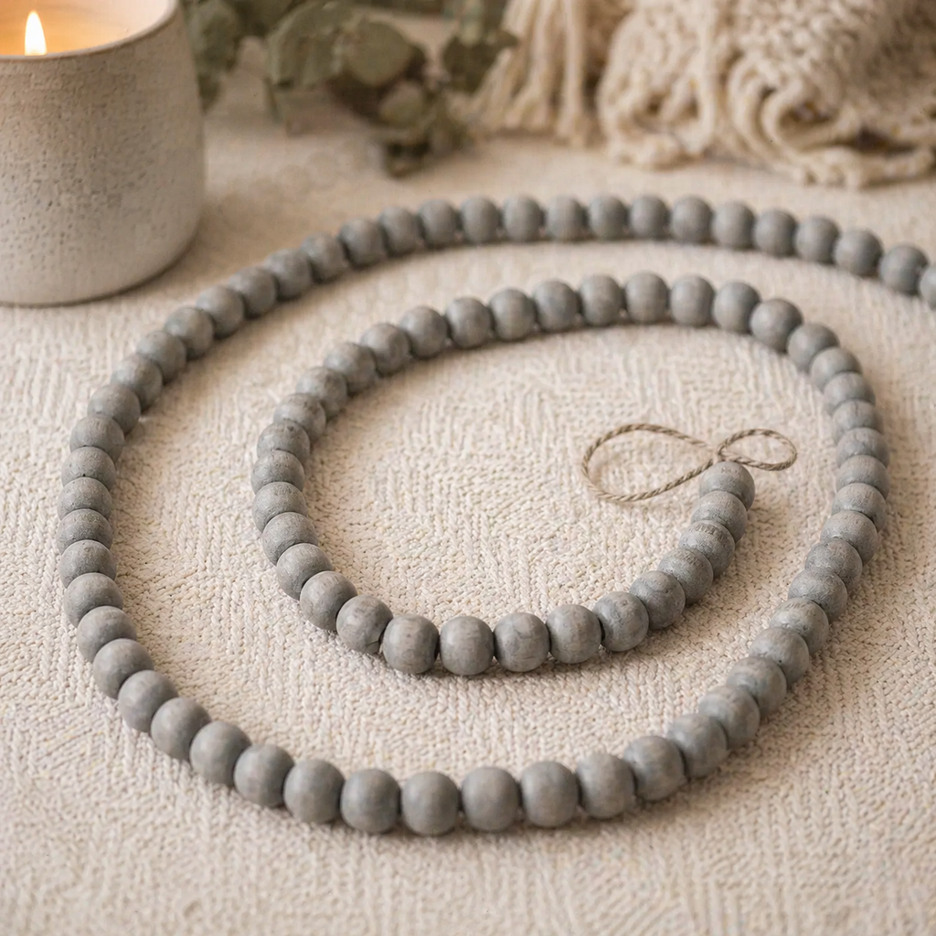 60" Wood Bead Garland - Gray
