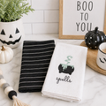 15" x 24" Tea Towel Set - Spell and Stripes | Black and White (Set of 2)