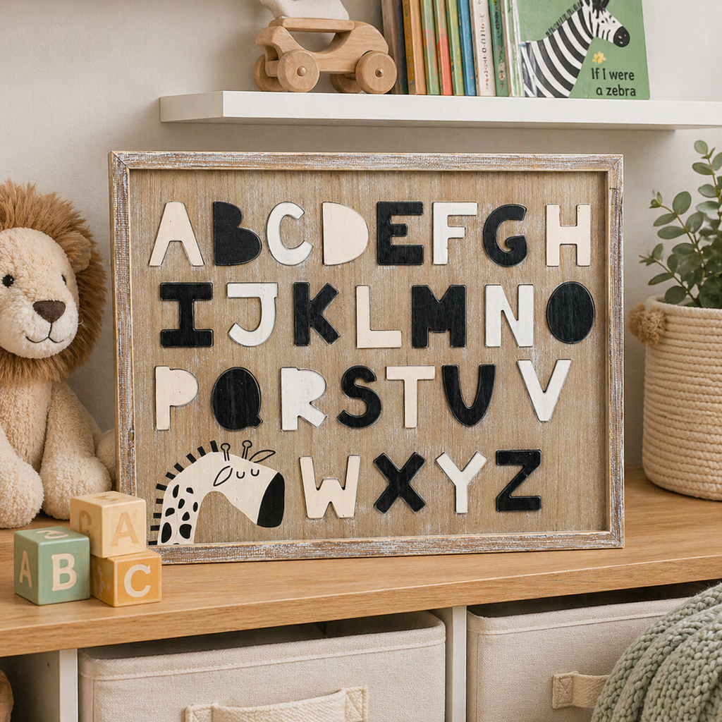 25" x 19" Wood Frame Alphabet Puzzle Sign - Giraffe