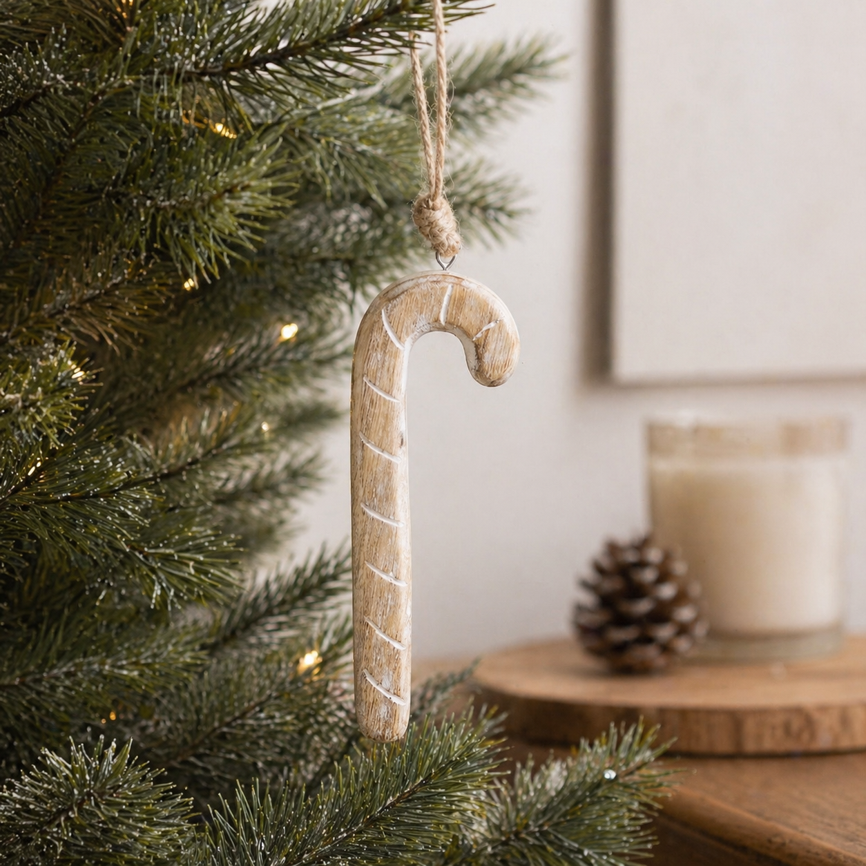 8" Mango Wood Ornament - Candy Cane