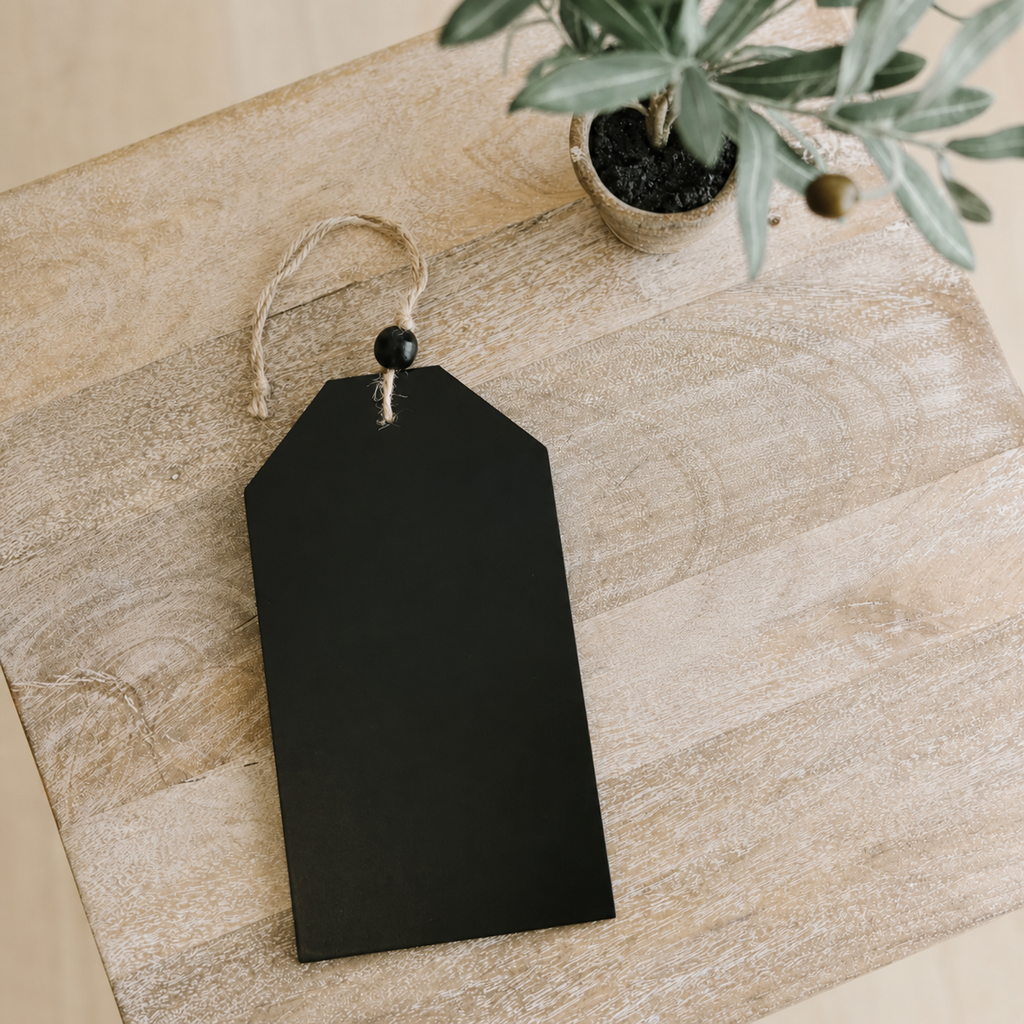 10" Wood Hanging Chalkboard Tile with Bead - Black