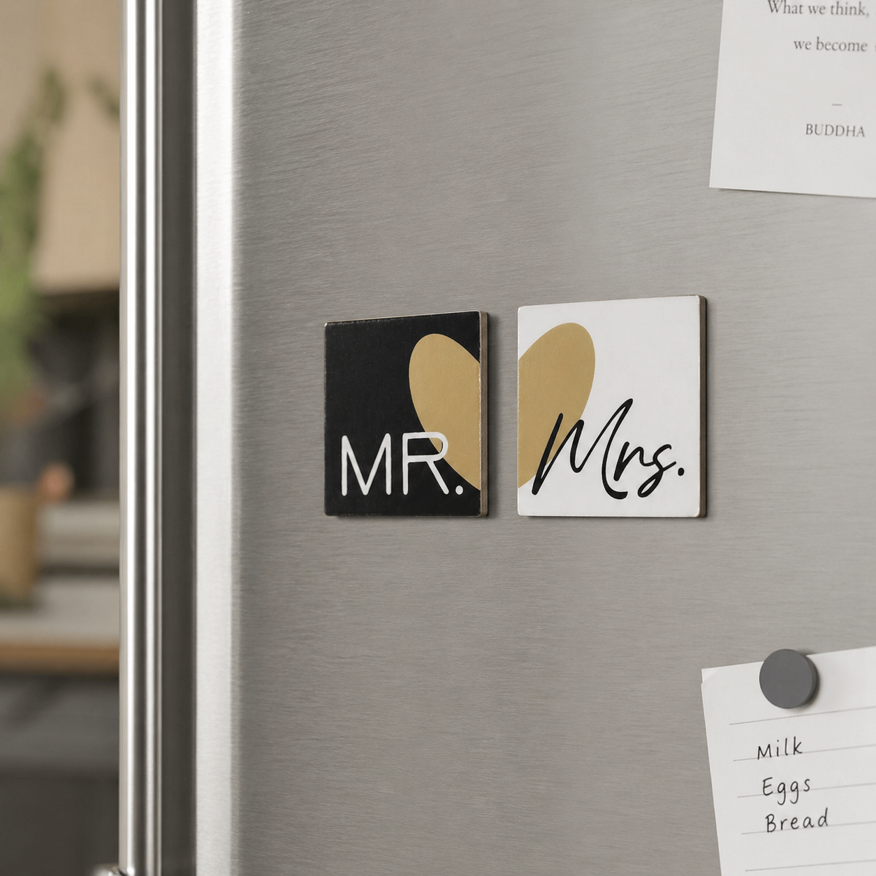 4" Wood Coaster Magnets (Set of 2) - Mr and Mrs | You and Me Collection