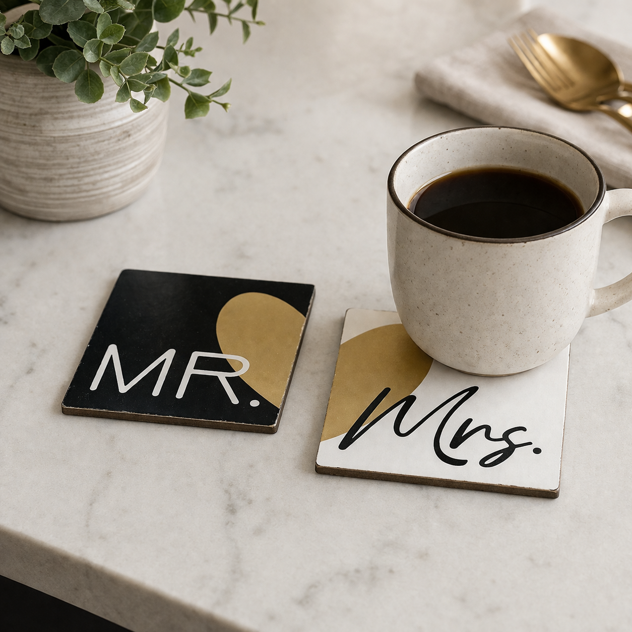 4" Wood Coaster Magnets (Set of 2) - Mr and Mrs | You and Me Collection
