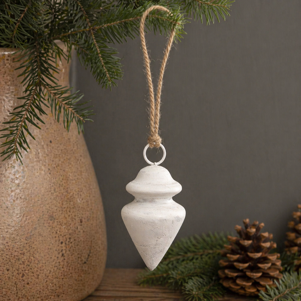 5” Wood Spindle Cutout Ornament - White