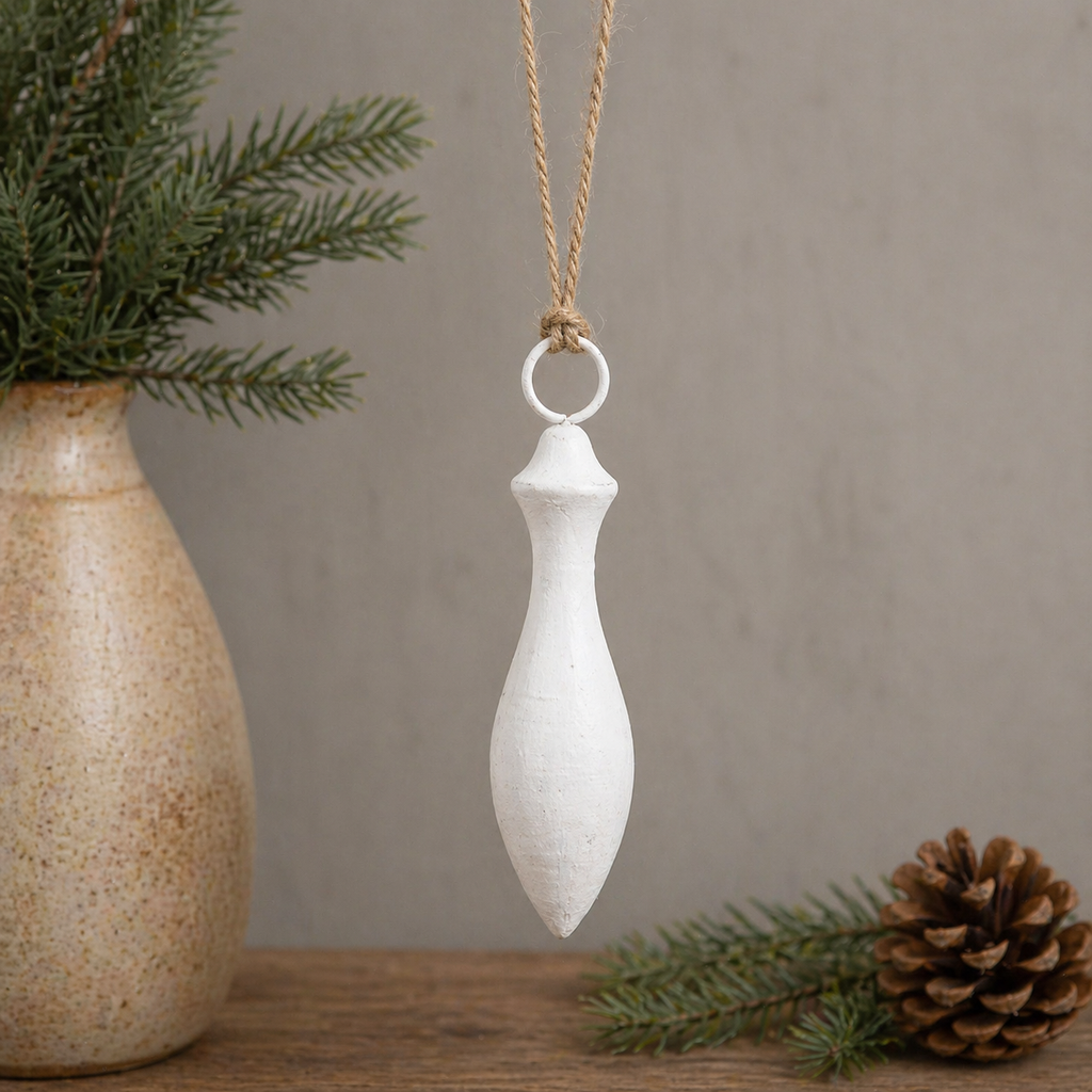 6" Wood Icicle Cutout Ornament - White