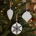 5" Wood Ornament Set - Snowflake | White and Black (Set of 3)