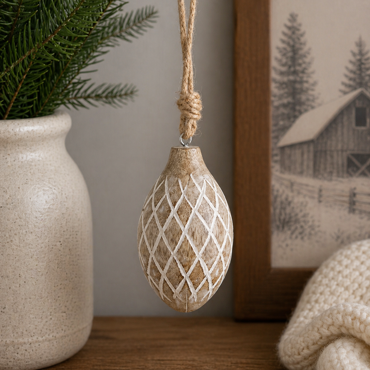 4" Mango Wood Ornament - Sweet Potato | Natural White
