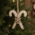 6" Mango Wood Ornament - Candy Cane | Natural White